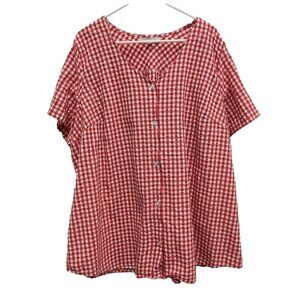 Woman Within Red Gingham Button Down Shirt